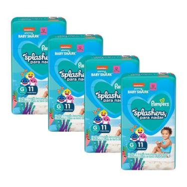 Imagem de Kit 4 Fraldas Pampers para Água Splashers Baby Shark G com 11un cada