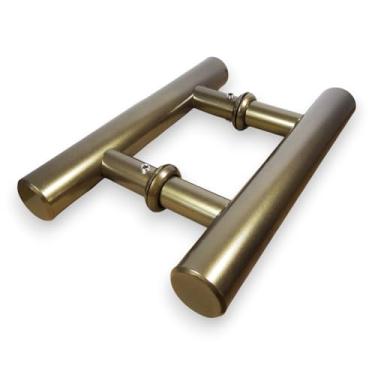 Imagem de Puxador H Duplo Tubular 20cm - Entre Furos 10cm - Tubo de 29mm - p/Portas Madeira/Vidro/Alum/Portão