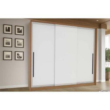 Imagem de Guarda Roupa Casal 3 Portas de Correr e 4 Gavetas Valência Freijo/Branco - Politorno