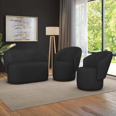 Imagem de Sofá Namoradeira e 2 Poltronas Orgânica para Sala Malu Sintético M11 - D`Rossi