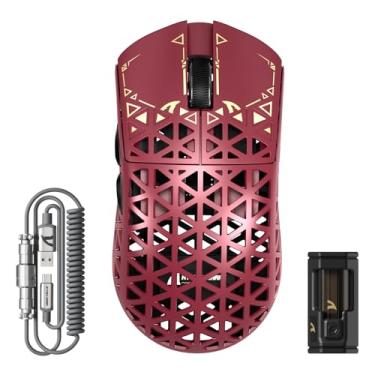 Imagem de ATTACK SHARK R5 Mouse para jogos ultra sem fio, fibra de carbono superleve de 39 g, vazado, sensor óptico PAW3950MAX Nordic 52840 MCU 8K Polling 42K DPI, mouse programável de modo triplo com cabo