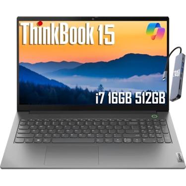 Imagem de Lenovo ThinkBook 15 Gen 2 são laptops empresariais IPS de 15,6 polegadas FHD (Intel Quad Core i7-1165G7, 16GB RAM, 512GB PCIe SSD), teclado retroiluminado, leitor de impressão digital, Thunderbolt 4, cartão SD IST, Windows 10 Pro