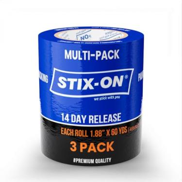 Imagem de STIX-ON Fita de Pintor – Rolos de Fita Adesiva de 2 Pol./1,88 Pol.x60 Jardas – Fita de Pintura para Parede, Acabamento, Vidro, Metal – Fita de Linha Fina para Linhas Precisas, Bord (2 Polegadas/1,88 (