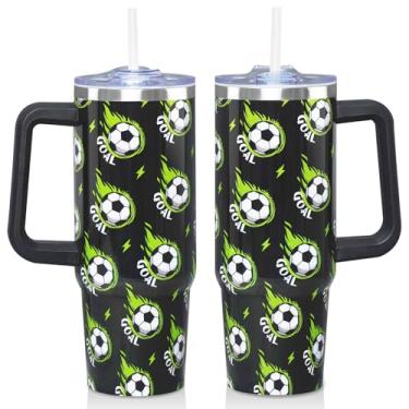 Imagem de Fnokuxz Copo de futebol de 850 g com alça e canudo, caneca de café de aço inoxidável isolada, garrafa de água, Natal, Páscoa, treinador de futebol, presentes legais para homens, meninas, meninos