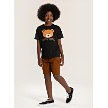 Imagem de Conjunto Verão Menino Preto Camiseta e Bermuda Com Lapela Urso - Molek