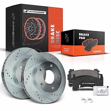 Imagem de A-Premium Kit De Rotores Freio A Disco Dianteiros Perfurados E Ranhurados 10,50 Pol. (266,7 Mm) + Pastilhas Cerâmica Compatíveis Com Chevy, Gmc, Buick, Cadillac Oldsmobile - Modelos Blazer, S10, Jim