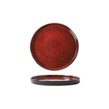 Imagem de Prato de sobremesa de frutas requintado em relevo de cerâmica retrô de cor sólida para uso doméstico - disco com bordas de pedra de 28 cm