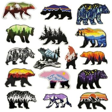 Imagem de 16 peças de chapéu de caminhoneiro para acampamento ao ar livre, urso de ferro em remendos, caminhadas selvagens, escaladas, aventura, bordado, ferro em emblemas, aplique personalizado para chapéus