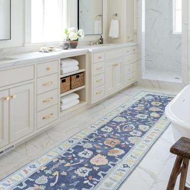 Imagem de Fame Rugs Tapete Oushak moderno de 6 x 33 cm, tapetes vintage turco azul marinho oriental inspirado na antiguidade, lavável, dobrável, luxuosa, sala de estar, quarto (388 NB, 2'5 x 13'1)