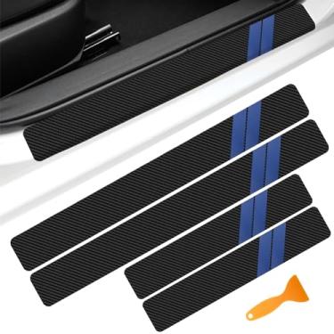 Imagem de vvag 4 peças de protetor de soleira de porta, 39.9 cm x 6.9 cm + 59.9 cm x 6.9 cm adesivos decorativos de proteção de porta automotivo de fibra de carbono com raspador de plástico para Dodge Charger