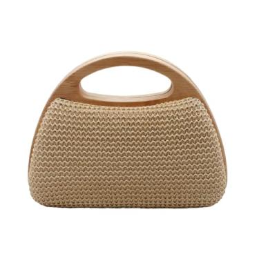 Imagem de UMREN Bolsa de mão feminina de palha, bolsa tiracolo de praia, tecido à mão, bolsa de verão com alça superior para festa de casamento, Branco, 9.1"L x 3.5"W x 6.7"H