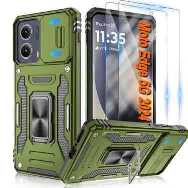 Imagem de ATUMP Capa para Motorola Edge 2024 com 2 protetores de tela HD e capa de câmera deslizante, suporte de anel de rotação [grau militar] capa protetora à prova de choque para Motorola Moto Edge 2024