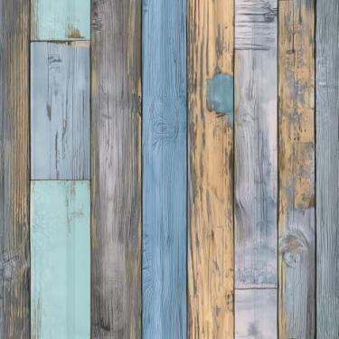 Imagem de KDGHORMY Papel de parede de madeira listrado azul vintage autoadesivo para aquarela peculiar envelhecido papel de grão removível à prova d'água para locatário de quarto amigável 45 cm x 599 cm