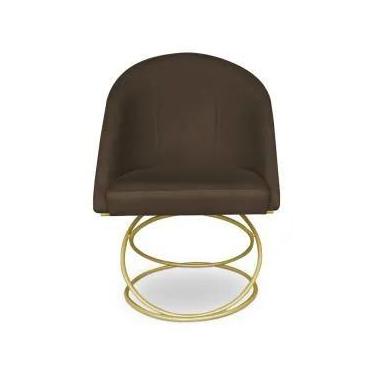 Imagem de Poltrona Cadeira De Jantar Luxo Estofada Base Metal Dourado Sala Cozin