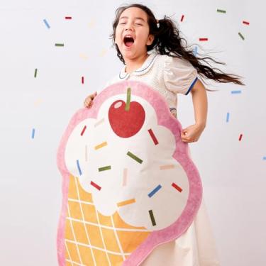 Imagem de jinchan Tapete fofo e divertido em forma de sorvete, lavável, cone pastel, tapete divertido, macio, antiderrapante, exclusivo, capacho leve, anime, divertido, presente para meninas, crianças