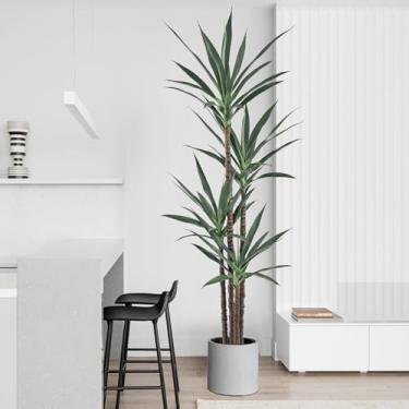 Imagem de Roselywed Planta de agave artificial de 2,8 m com 60 folhas e 4 troncos e vaso preto elegante falso chão alto falso grande árvore moderna de 203 cm para casa, escritório, decoração interna e externa