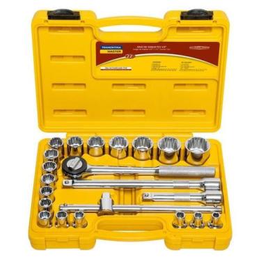 Imagem de Jogo de Soquetes Estriados Encaixe 1/2" Tramontina em Aço Cromo Vanadi