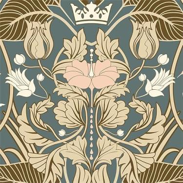 Imagem de Yzogbry Papel de parede vintage rosa marrom damasco flor descascar e colar decoração de parede autoadesivo papel de parede adesivo em contato fácil para apartamento de locatário