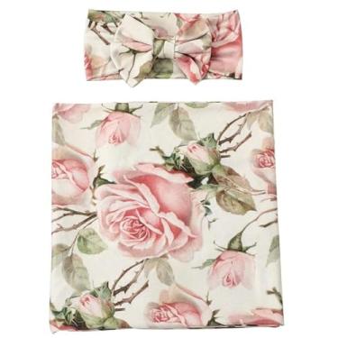Imagem de Cobertor para bebê com faixa de cabeça 78 x 78 cm, cueiros quentes e confortáveis para recém-nascidos com laço para faixa de cabeça, cobertor de algodão para berço, carrinho de bebê, casa