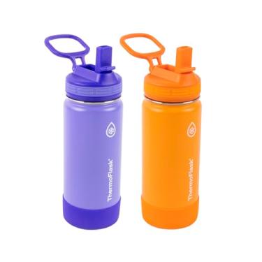 Imagem de ThermoFlask Garrafa infantil com tampa de canudo - garrafas de água e tampas duráveis e laváveis na máquina de lavar louça - Design de tampa de garrafa à prova de vazamento - Garrafas de água