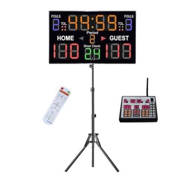 Imagem de GAN XIN Placar de basquete portátil com painel de controle e suporte, placar elétrico com relógio de arremesso, placar profissional alimentado por bateria