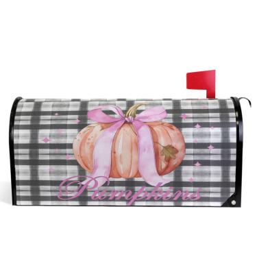 Imagem de Wamika Capas de caixa de correio magnéticas arco rosa abóbora laço outono búfalo xadrez capa de caixa de correio tamanho padrão ímã completo jardim quintal varanda caixa de correio capas decorações de