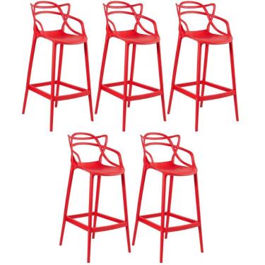 Imagem de Kit 5 Banquetas Altas Masters Allegra 76 Cm Vermelho Vermelho