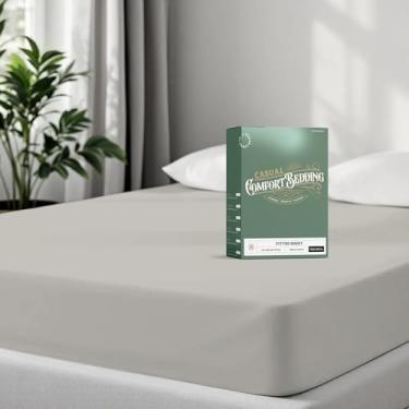 Imagem de TEXAS LINEN CO. Lençol Queen 100% algodão orgânico, tecido percal, cinza claro, 1 lençol de elástico Queen com bolso profundo, serve para colchão de até 40,6 cm, lençóis de luxo certificados pela GOTS