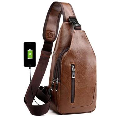 Imagem de Mochila Sling Bag Peicees Leather Sling para homens com porta USB