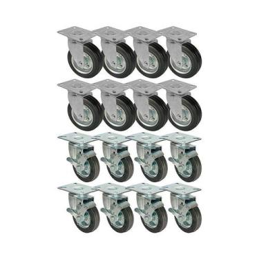 Imagem de Kit 16 un roda rodízio giratório freio borracha maciça 5 pol - AJAX