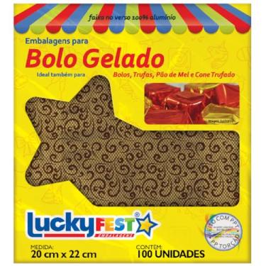 Imagem de Embalagem para Bolo Gelado LuckyFest 20x22cm Ideal para Bolos Gelados, Trufas, Cone Trufado (Renda Marrom)