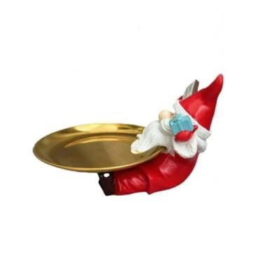 Imagem de Fenteer Estatueta de Papai Noel, estátua, artesanato de resina, decoração decorativa para casa, escultura, ornamento para estante, lareira, loja, mesa, com Bandeja