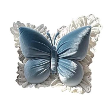 Imagem de Fenteer Almofada decorativa de borboleta, suporte de cintura, artesanato, decoração para casa, almofada de sofá, decorativa para cadeira de escritório, sala, Azul