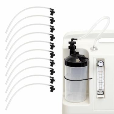 Imagem de Tubo de conexão de garrafa de umidificador concentrador de oxigênio - adaptador de copo de água umidificador gerador de O2 com conector rosqueado padrão, 10 peças (preto-cotovelo, 30,5 cm C)
