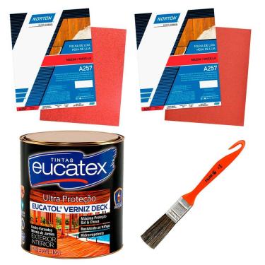 Imagem de Kit Verniz Imbuia Lixas e Pincel Para Madeira Pintura