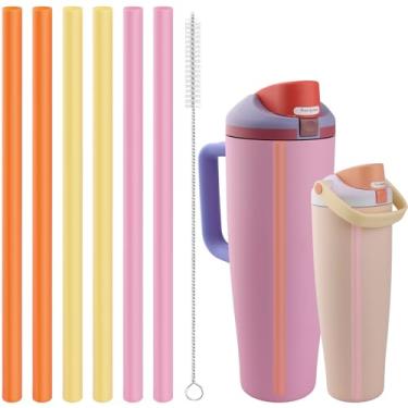 Imagem de Canudos de substituição compatíveis com Owala FreeSip, garrafa de água Free sip Sway 1,134 g, peças de reposição para copo Owala FreeSip de 1,134 g inclui 6 canudo sem BPA e 1 escova de limpeza