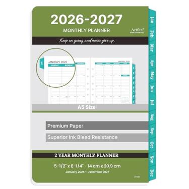 Imagem de Refil de agenda mensal 2026-2027 – inserções para planejador com 7 furos, 13 cm x 21 cm, janeiro de 2026 a dezembro de 2027, duas páginas por mês, calendário 2026-2027 com abas mensais