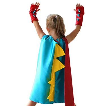 Imagem de Capa de dragão de dinossauro e luvas fantasia de Halloween menino menina roupas de fantasia infantil 3-8 anos cor azul claro