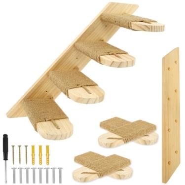 Imagem de Prateleiras de parede para gatos, prateleiras de escalada para gatos, escadas de parede de madeira para gatos, prateleira de 4 camadas com corda de sisal, escadas de parede reversíveis para gatos