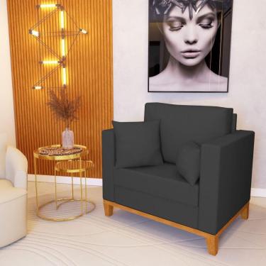 Imagem de Poltrona Beny Decorativa Com 2 Almofadas Veludo Cinza Base Em Madeira Maciça