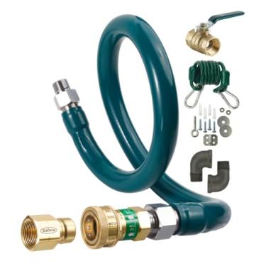 Imagem de FSE Kit de conexão de gás móvel M10060K Royal Series, 2,5 cm I.D., 152.4 cm de comprimento, tubo corrugado de aço inoxidável e envoltório radial com revestimento de PVC verde, desconexão rápida