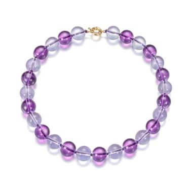 Imagem de Elegante colar de pérolas e ametista, contas de vidro roxo e pérolas brancas, fecho de botão dourado, 15.8IN, Vidro ametista Pérola barroca Metal dourado, Pérola barroca