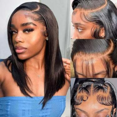 Imagem de Peruca HIRIREMY Bob Human Hair 13x4 HD Lace Frontal 40cm Preta
