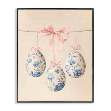 Imagem de Stupell Industries Coquete floral azul ovos de Páscoa arte giclée emoldurada preta, design por Arlington Prints, 20 x 16