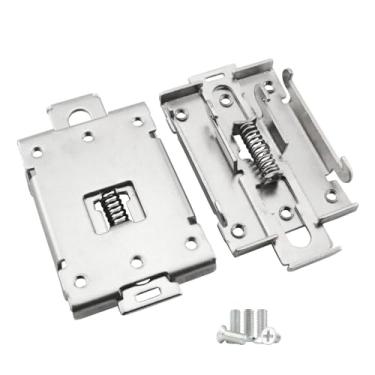 Imagem de YHXiXi Conjunto de 2 peças de montagem em trilho DIN, suporte de segurança de relé de estado sólido de aço inoxidável prateado de 35 mm com parafusos