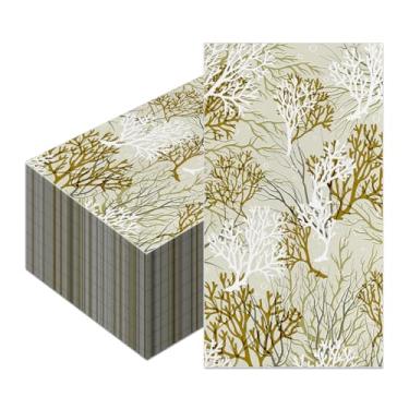 Imagem de 100 guardanapos de papel coral para convidados, toalhas de mão decorativas descartáveis, design de leque de mar, papéis de jantar para casamento, aniversário, chá de bebê, festa de verão, decoração de