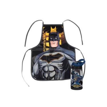 Imagem de Kit Escolar Avental Infantil+ Garrafa Batman Preto