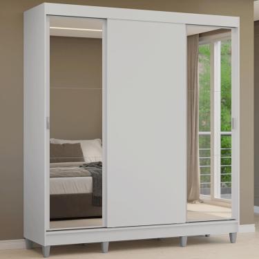 Imagem de Guarda-roupa Casal Com Pés 3 Portas De Correr Com Espelhos Branco Reno Madesa