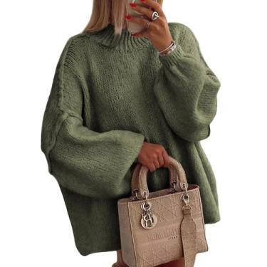 Imagem de Suéter feminino TIQOJE de grandes dimensões, gola redonda, malha felpu