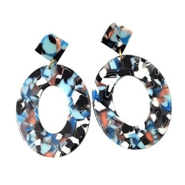 Imagem de Creative Acetate Plate Geometry Elíptico Diamante Brincos Jóias Femini